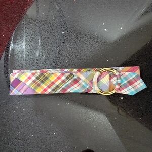 J.Crew Cotton Madras Plaid Fabric Belt with Gold Buckle